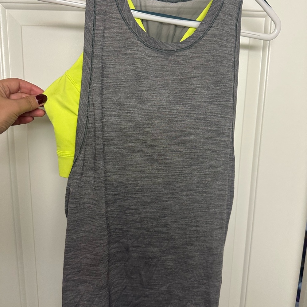 lululemon athletica Gray and Neon Yellow Tank Top